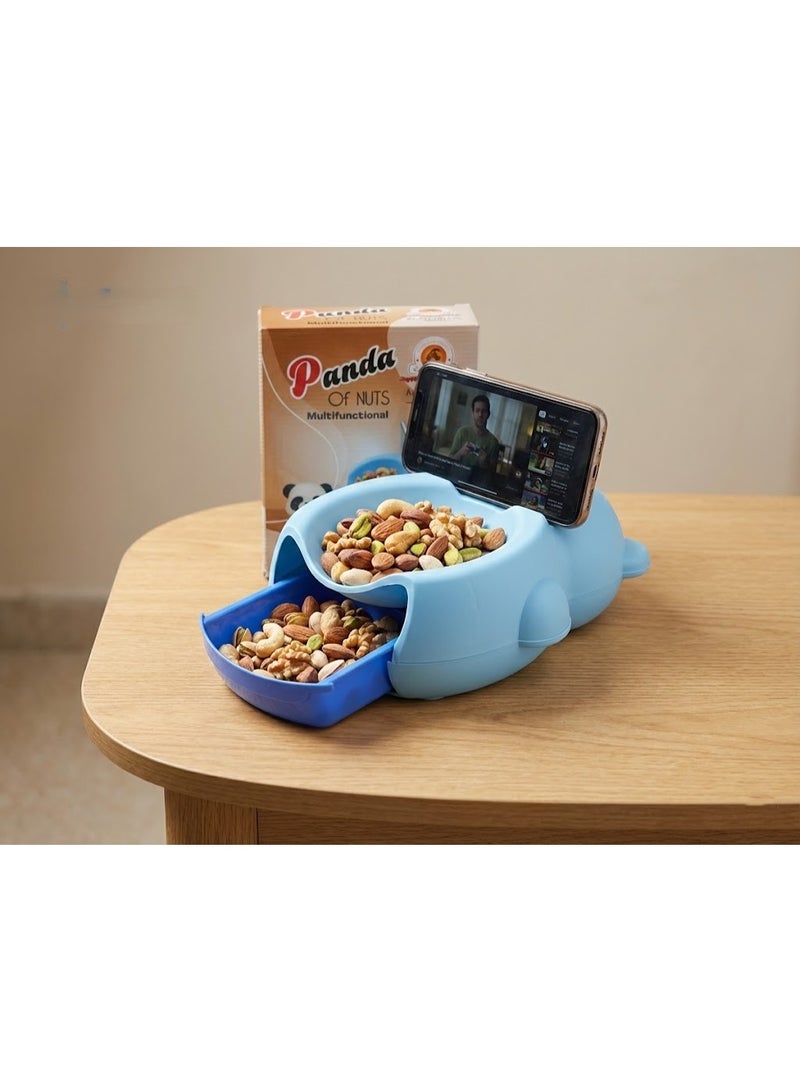 Creative Panda Nut Bowl with Phone Holder & Shell Disposal Drawer – 2-in-1 Multifunctional Snack Serving Dish & Organizer – Baby Blue - Image 5